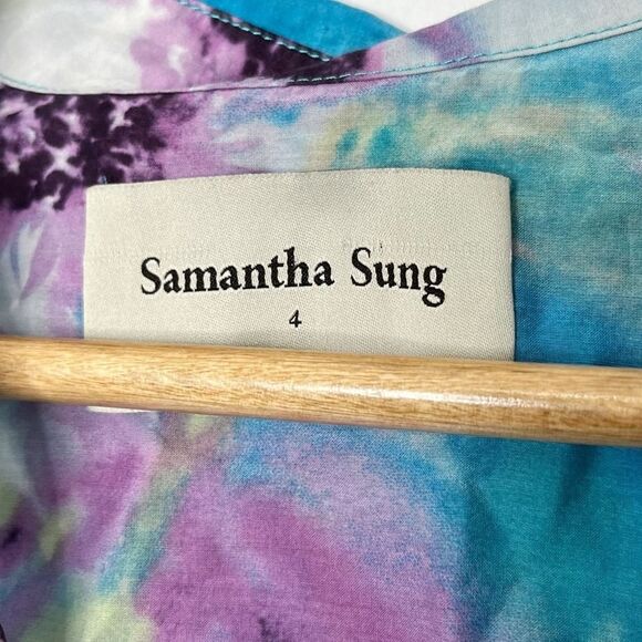 Samantha Sung Collared Mini Shirt Dress Button Up Blue/Purple Floral Size 4 - Picture 7 of 9